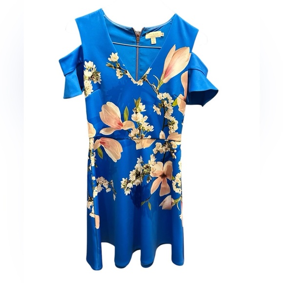 Ted Baker Floral Cold Shoulder Dress in Blue size 2 - Picture 2 of 6